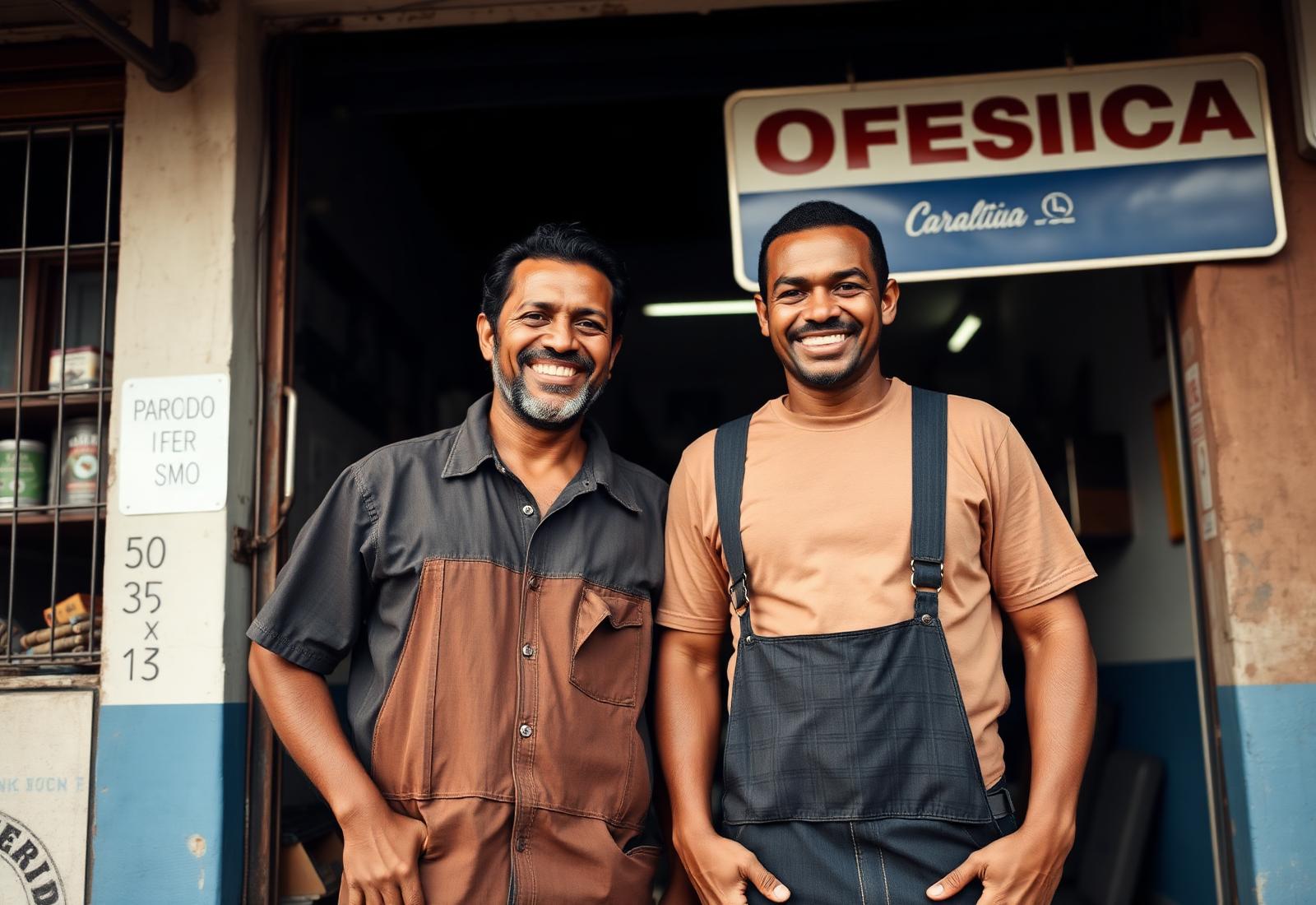 Casal brasileiro dono de oficina — cliente D7 Crédito